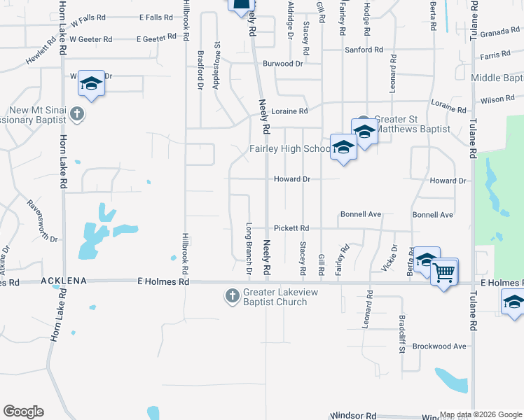 map of restaurants, bars, coffee shops, grocery stores, and more near 5068 Neely Road in Memphis