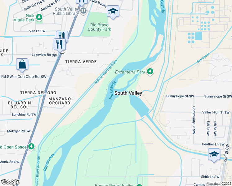 map of restaurants, bars, coffee shops, grocery stores, and more near in South Valley