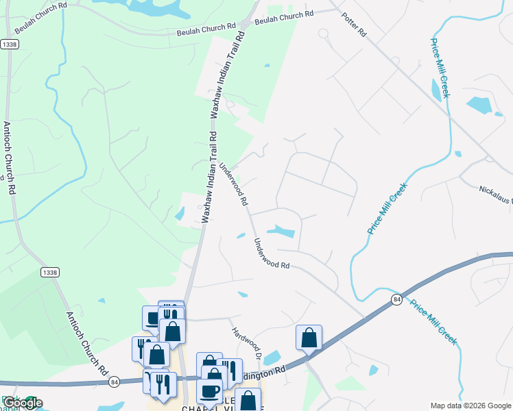 map of restaurants, bars, coffee shops, grocery stores, and more near 1005 Princessa Drive in Matthews
