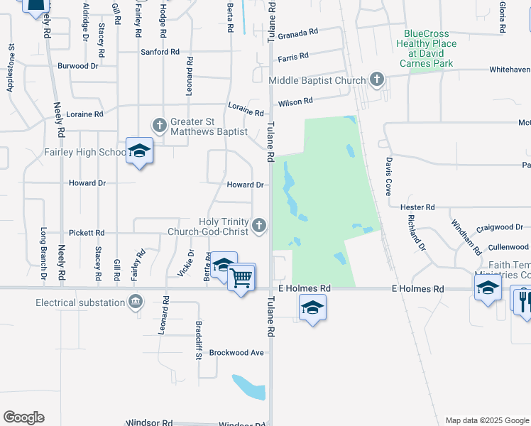 map of restaurants, bars, coffee shops, grocery stores, and more near 5071 Tulane Road in Memphis