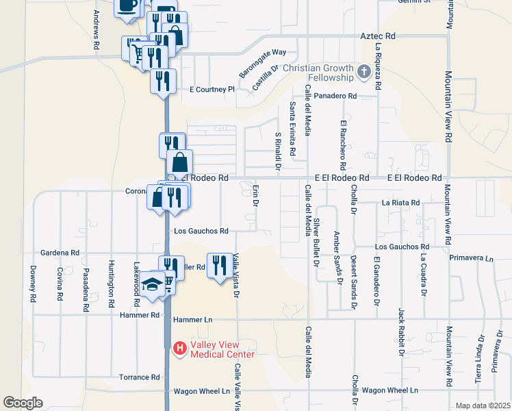 map of restaurants, bars, coffee shops, grocery stores, and more near 5140 Erin Drive in Fort Mohave