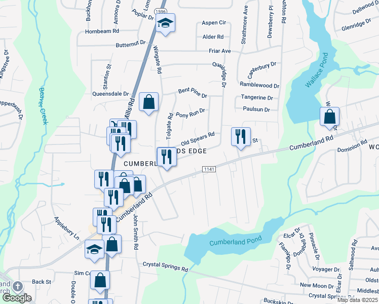 map of restaurants, bars, coffee shops, grocery stores, and more near 4830 Old Field Road in Fayetteville