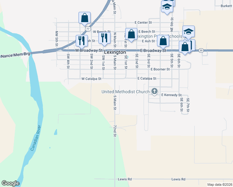 map of restaurants, bars, coffee shops, grocery stores, and more near 520 South Main Street in Lexington