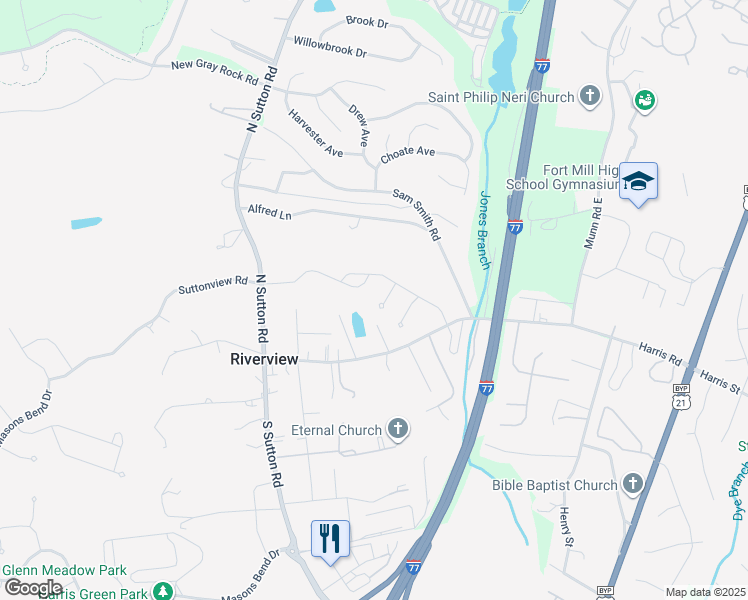 map of restaurants, bars, coffee shops, grocery stores, and more near 1226 Brook Crest Lane in Fort Mill