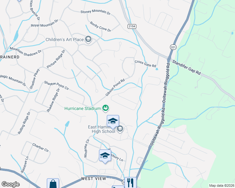 map of restaurants, bars, coffee shops, grocery stores, and more near 454 Gibson Pond Road in Chattanooga