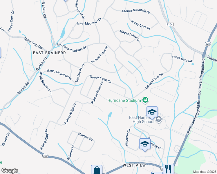 map of restaurants, bars, coffee shops, grocery stores, and more near 401 Gibson Pond Road in Chattanooga