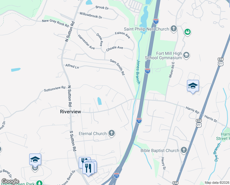map of restaurants, bars, coffee shops, grocery stores, and more near 1549 Spring Blossom Trail in Fort Mill