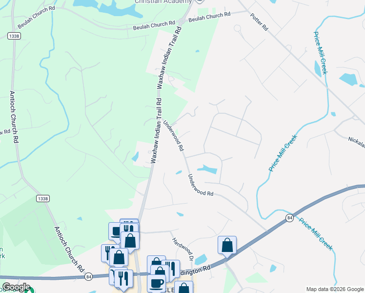 map of restaurants, bars, coffee shops, grocery stores, and more near 1005 Princessa Drive in Matthews