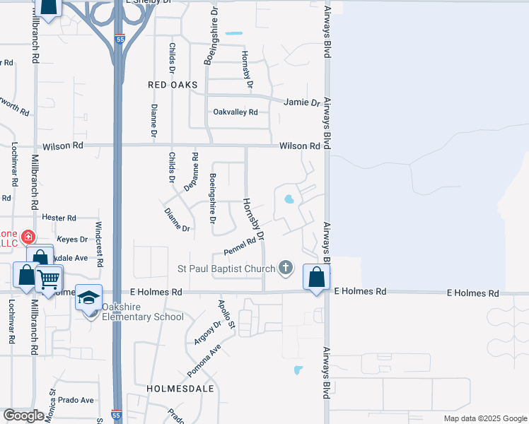 map of restaurants, bars, coffee shops, grocery stores, and more near 2101 Hornsby Cove in Memphis