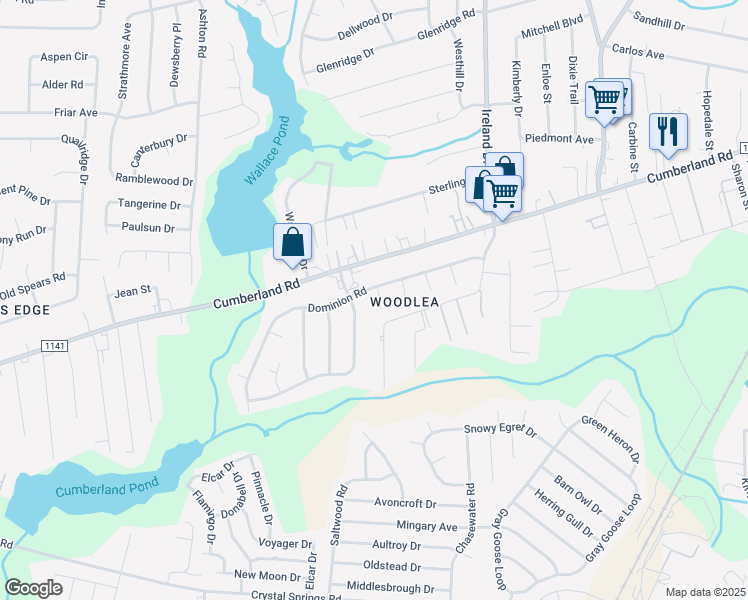 map of restaurants, bars, coffee shops, grocery stores, and more near 2604 Brentford Drive in Fayetteville