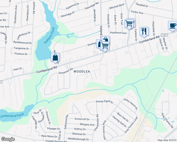 map of restaurants, bars, coffee shops, grocery stores, and more near 2614 Aden Place in Fayetteville