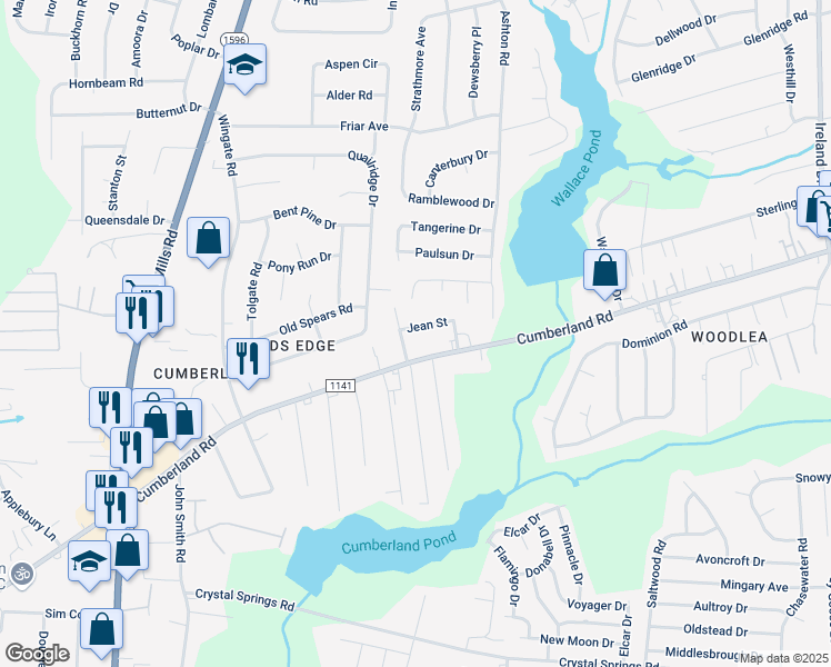 map of restaurants, bars, coffee shops, grocery stores, and more near 4917 Jean Street in Fayetteville