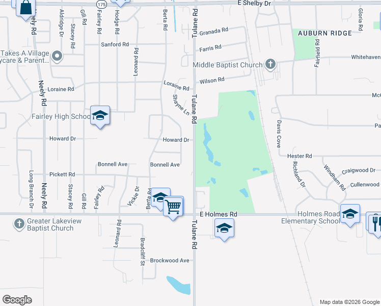 map of restaurants, bars, coffee shops, grocery stores, and more near 5071 Tulane Road in Memphis