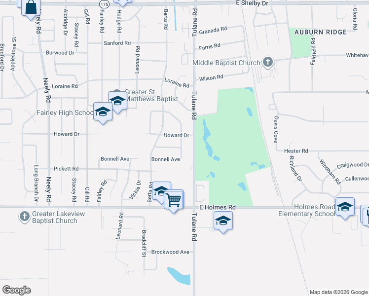 map of restaurants, bars, coffee shops, grocery stores, and more near 5071 Tulane Road in Memphis