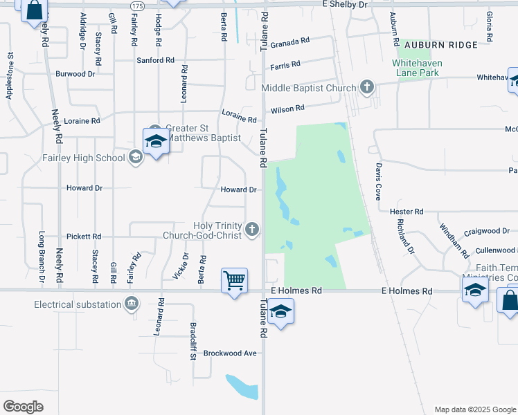 map of restaurants, bars, coffee shops, grocery stores, and more near 5071 Tulane Road in Memphis