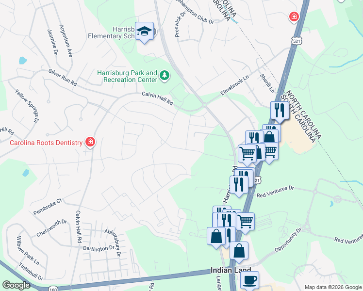 map of restaurants, bars, coffee shops, grocery stores, and more near 6106 Artigas Drive in Indian Land