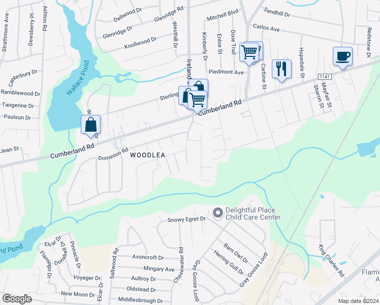 map of restaurants, bars, coffee shops, grocery stores, and more near 2581 Pine Springs Drive in Fayetteville