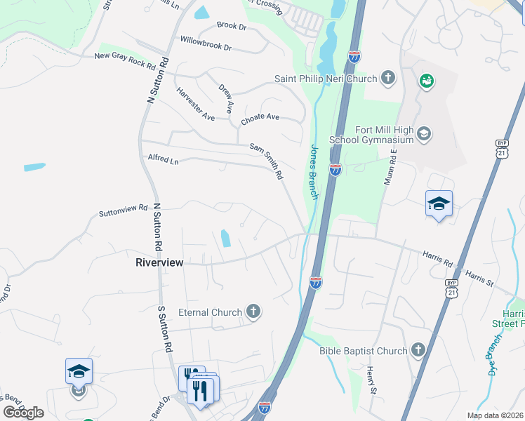 map of restaurants, bars, coffee shops, grocery stores, and more near 1549 Spring Blossom Trail in Fort Mill