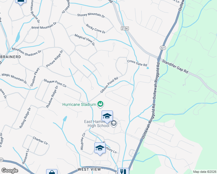 map of restaurants, bars, coffee shops, grocery stores, and more near 454 Gibson Pond Road in Chattanooga