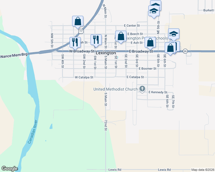 map of restaurants, bars, coffee shops, grocery stores, and more near 520 South Main Street in Lexington