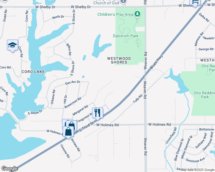 map of restaurants, bars, coffee shops, grocery stores, and more near 1141 Margaret Road in Memphis