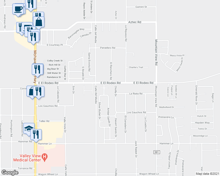 map of restaurants, bars, coffee shops, grocery stores, and more near 5020 Silver Bay in Fort Mohave