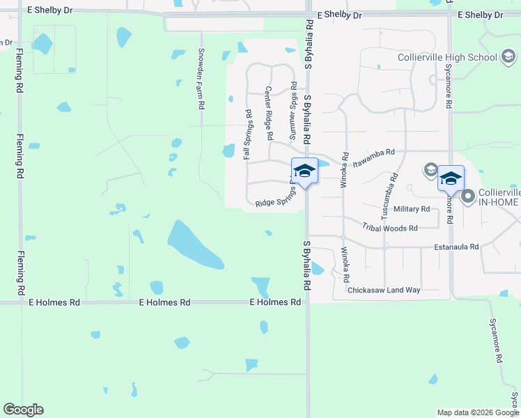 map of restaurants, bars, coffee shops, grocery stores, and more near 664 Ridge Springs Road in Collierville