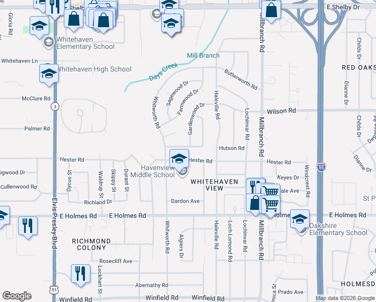 map of restaurants, bars, coffee shops, grocery stores, and more near 5020 Gardenwood Drive in Memphis