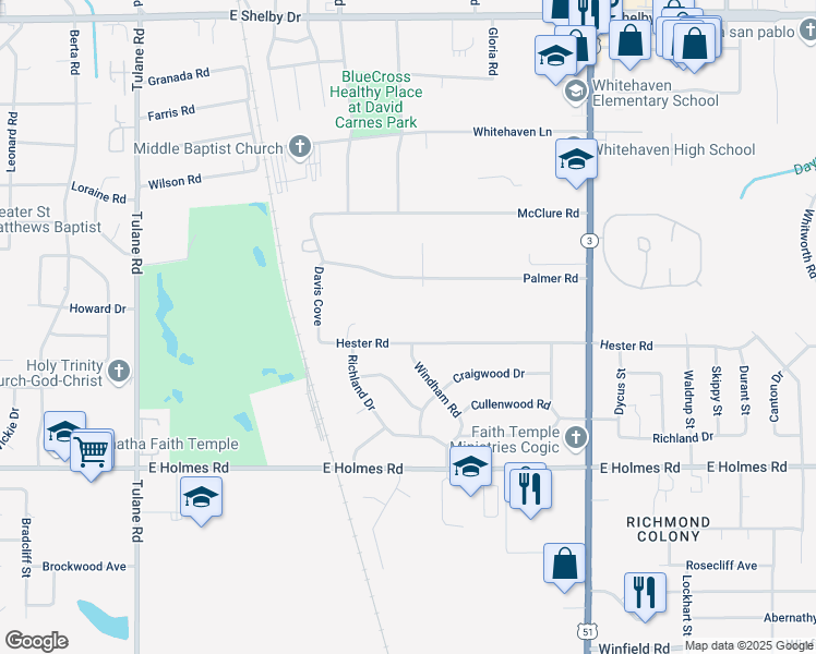 map of restaurants, bars, coffee shops, grocery stores, and more near 929 Palmer Road in Memphis