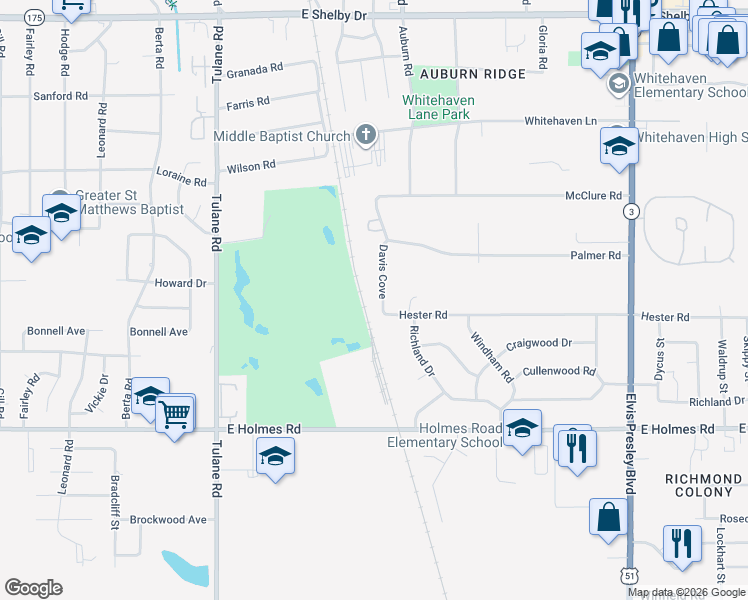 map of restaurants, bars, coffee shops, grocery stores, and more near 5011 Davis Cove in Memphis