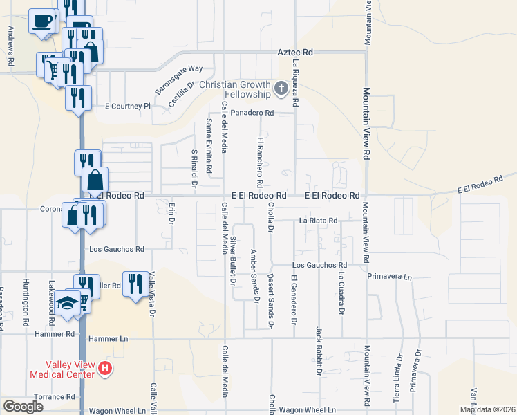 map of restaurants, bars, coffee shops, grocery stores, and more near 1838-1848 East El Rodeo Road in Fort Mohave