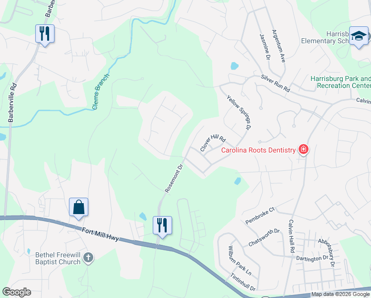 map of restaurants, bars, coffee shops, grocery stores, and more near 1433 Rosemont Drive in Indian Land