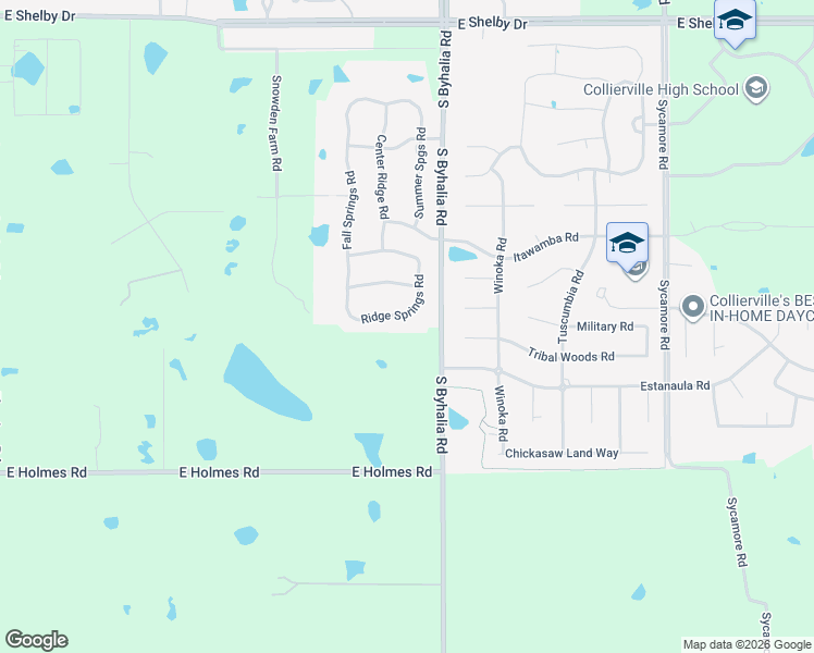map of restaurants, bars, coffee shops, grocery stores, and more near 620 Ridge Springs Road in Collierville