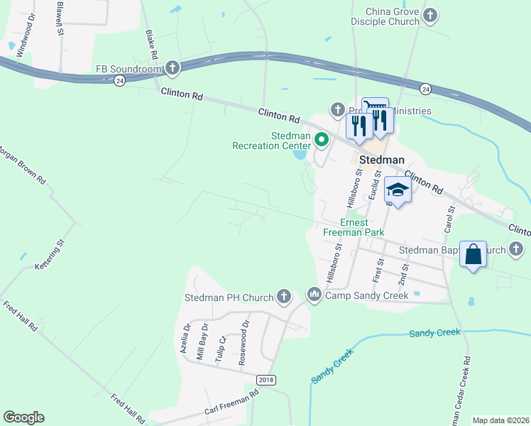 map of restaurants, bars, coffee shops, grocery stores, and more near 6004 Oak Spring Street in Stedman