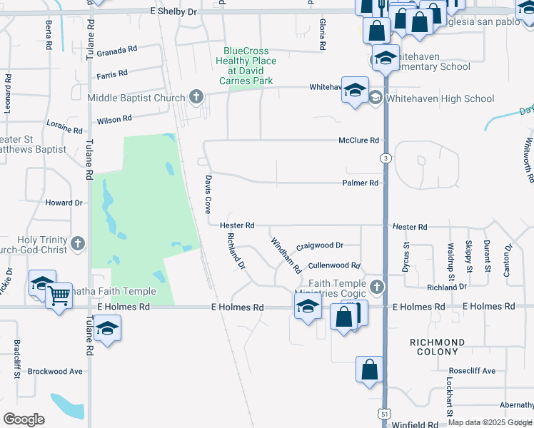 map of restaurants, bars, coffee shops, grocery stores, and more near 929 Palmer Road in Memphis