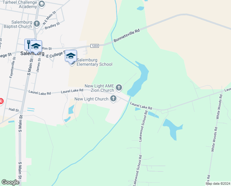 map of restaurants, bars, coffee shops, grocery stores, and more near 501 Laurel Lake Road in Salemburg