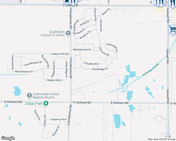 map of restaurants, bars, coffee shops, grocery stores, and more near 3352 Dawnridge Drive in Memphis