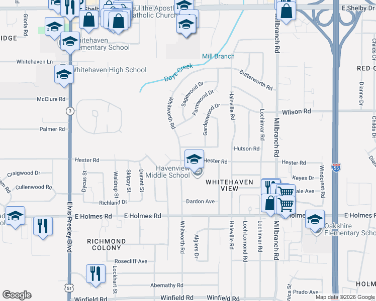 map of restaurants, bars, coffee shops, grocery stores, and more near 1468 Haverwood Avenue in Memphis