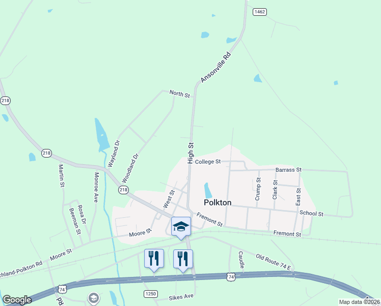 map of restaurants, bars, coffee shops, grocery stores, and more near 333 High Street in Polkton