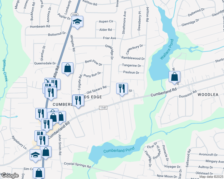 map of restaurants, bars, coffee shops, grocery stores, and more near 2213 Quailridge Drive in Fayetteville