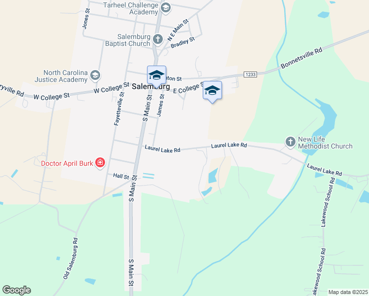 map of restaurants, bars, coffee shops, grocery stores, and more near 307 Laurel Lake Road in Salemburg