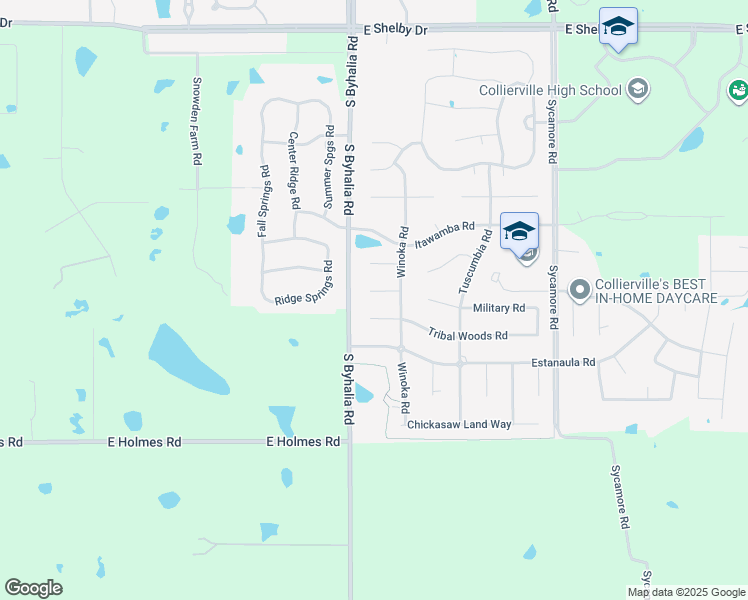 map of restaurants, bars, coffee shops, grocery stores, and more near 543 Tribal Land Cove in Collierville