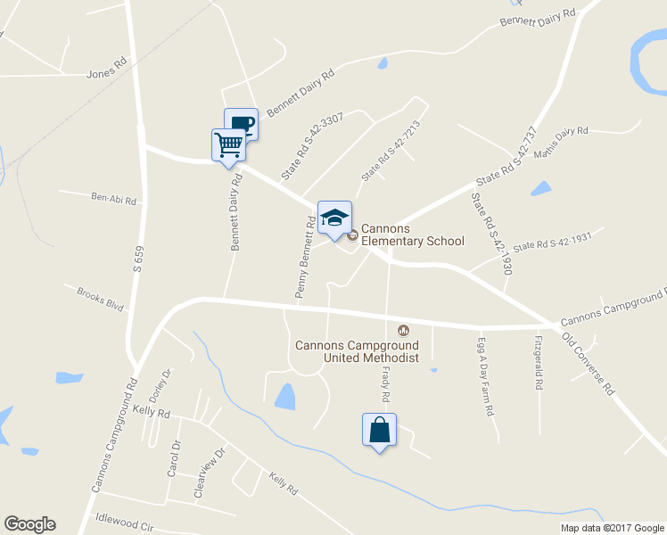 map of restaurants, bars, coffee shops, grocery stores, and more near 1315 Old Converse Road in Spartanburg