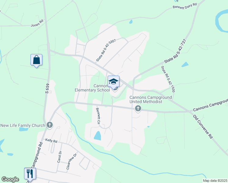 map of restaurants, bars, coffee shops, grocery stores, and more near 1315 Old Converse Road in Spartanburg