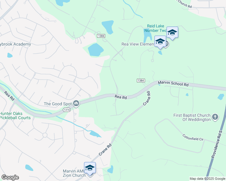 map of restaurants, bars, coffee shops, grocery stores, and more near 411 Walden Trail in Waxhaw