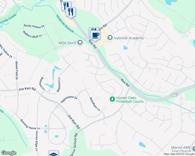 map of restaurants, bars, coffee shops, grocery stores, and more near 1201 Grayscroft Drive in Waxhaw