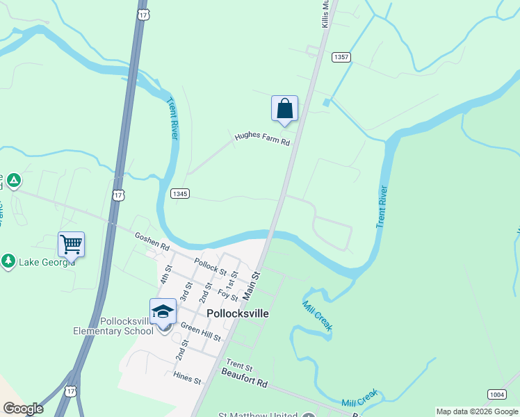 map of restaurants, bars, coffee shops, grocery stores, and more near 8512 U.S. 17 in Pollocksville