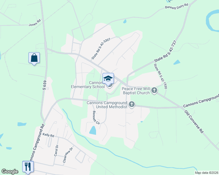 map of restaurants, bars, coffee shops, grocery stores, and more near 1315 Old Converse Road in Spartanburg