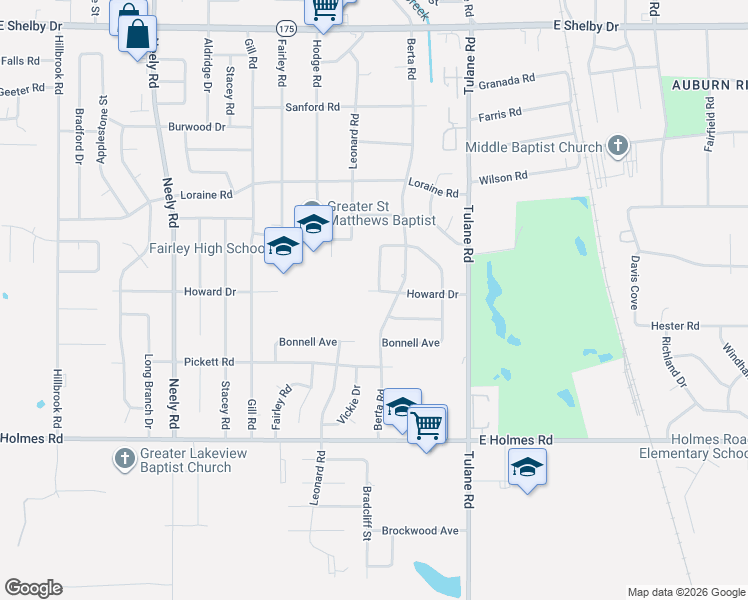 map of restaurants, bars, coffee shops, grocery stores, and more near 5025 Berta Road in Memphis