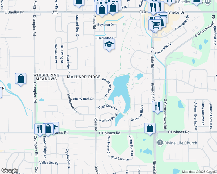 map of restaurants, bars, coffee shops, grocery stores, and more near 5031 Pheasant Run Lane in Memphis